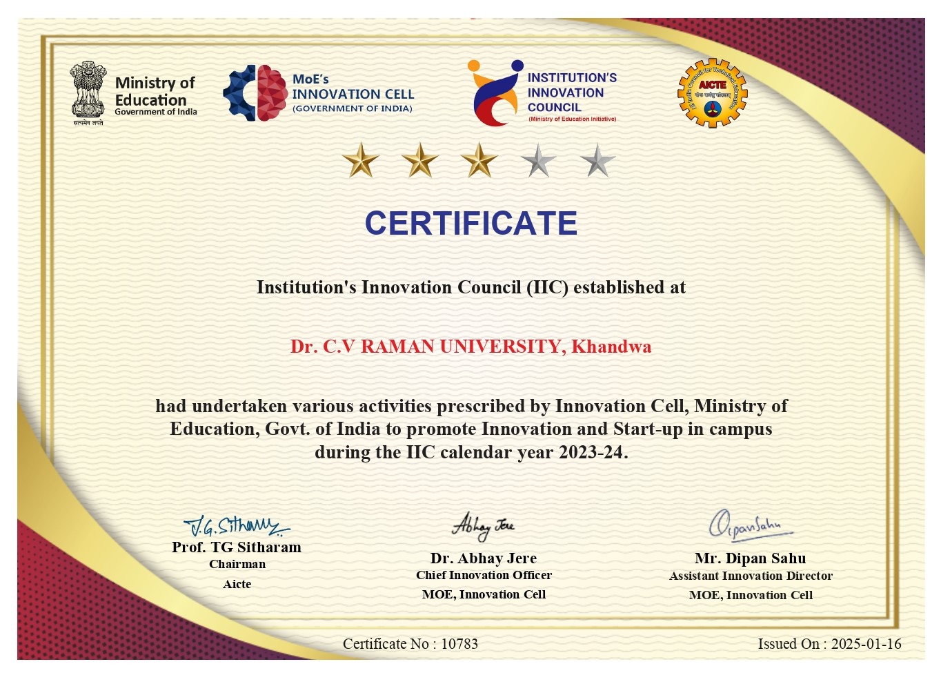 IIC Rating Certificate 2023-24